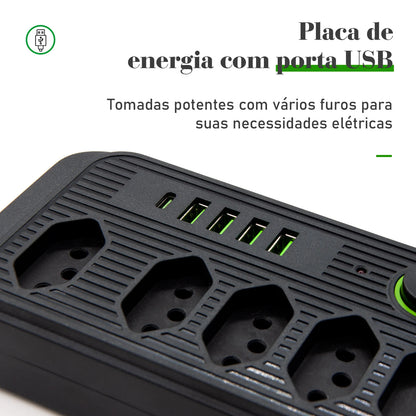 Régua Extensão de Tomadas e Porta USB