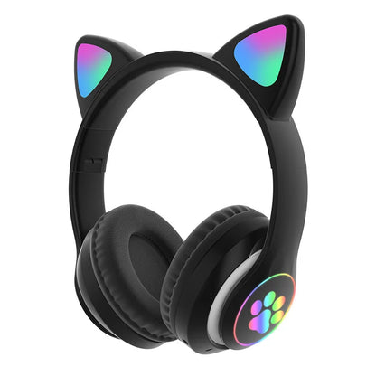 Fone de Ouvido Bluetooth com Orelhas de Gato - Som Estéreo com Luz LED