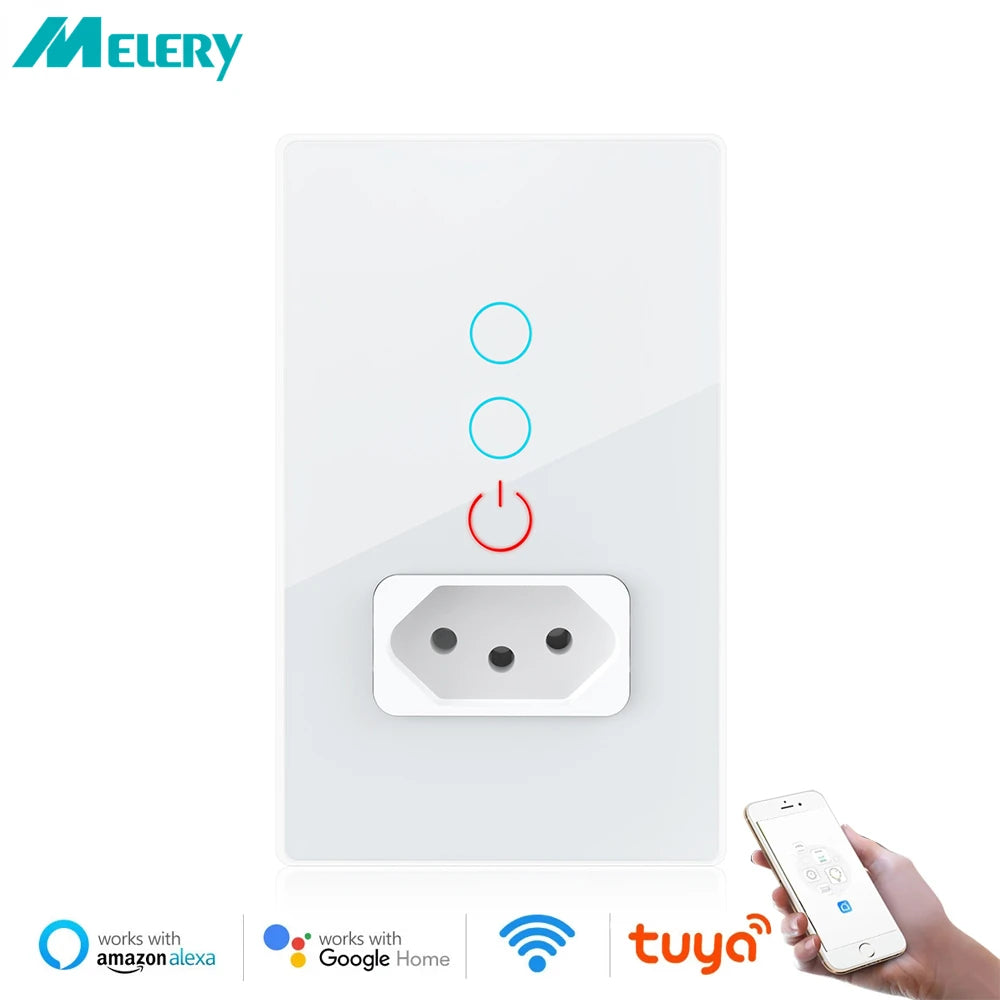 Interruptor e Tomada Inteligente Wi-Fi  Padrão Brasil, Painel de Vidro