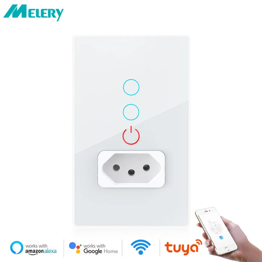 Interruptor e Tomada Inteligente Wi-Fi  Padrão Brasil, Painel de Vidro