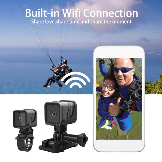 Mini Câmera Esportiva Portátil 1080P HD com Wi-Fi e Suporte à Prova d'Água