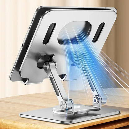 Suporte para Tablet com Rotação 360° – Ajustável, Dobrável e de Alumínio, Compatível com iPad Pro, Air, Mini e Smartphones