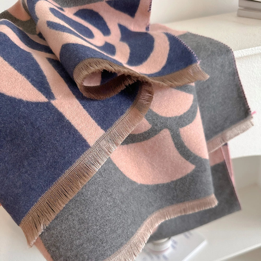 Cachecol Feminino Luxo Floral – Estilo Pashmina Toque de Cashmere 185x65cm