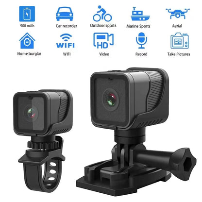 Mini Câmera Esportiva Portátil 1080P HD com Wi-Fi e Suporte à Prova d'Água