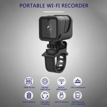 Mini Câmera Esportiva Portátil 1080P HD com Wi-Fi e Suporte à Prova d'Água