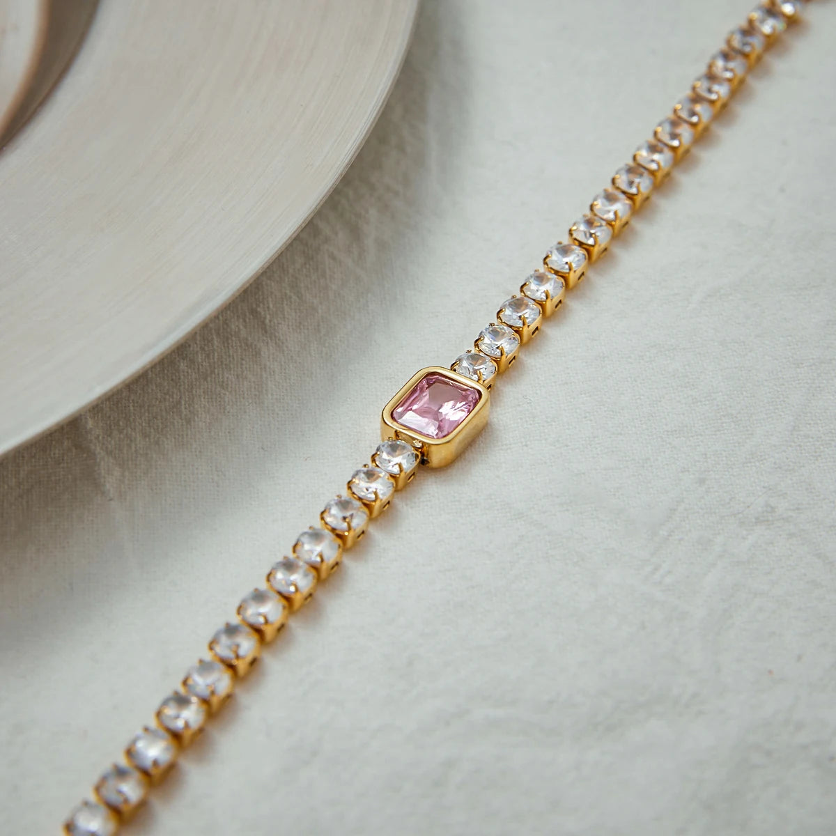 Conjunto Pulseira com Zircônia Rosa