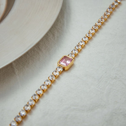 Conjunto Pulseira com Zircônia Rosa