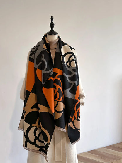 Cachecol Feminino Luxo Floral – Estilo Pashmina Toque de Cashmere 185x65cm