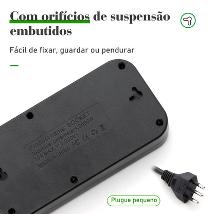 Régua Extensão de Tomadas e Porta USB