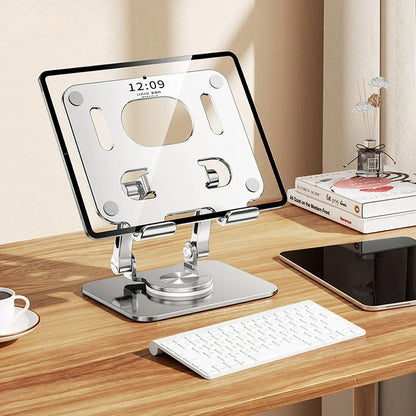 Suporte para Tablet com Rotação 360° – Ajustável, Dobrável e de Alumínio, Compatível com iPad Pro, Air, Mini e Smartphones