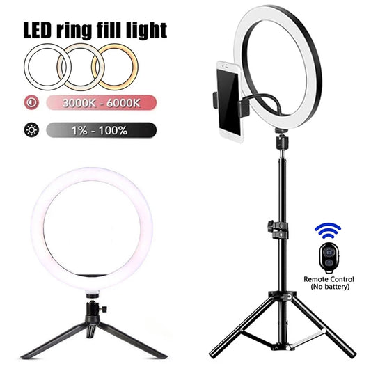 Anel de Luz LED para Selfie – Iluminação Fotográfica com Suporte para Celular e Tripé