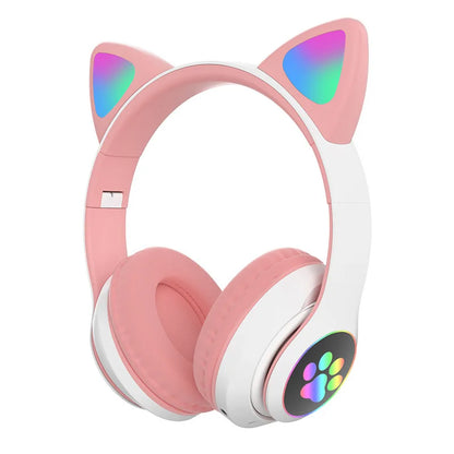 Fone de Ouvido Bluetooth com Orelhas de Gato - Som Estéreo com Luz LED