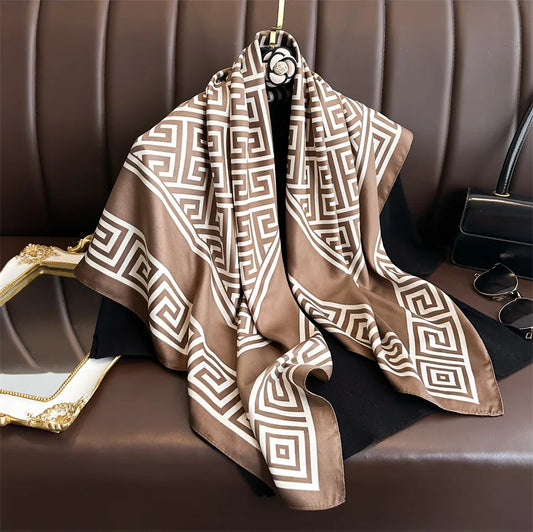 Lenço Feminino Luxo Estampa Elegante – 90x90cm em Cetim