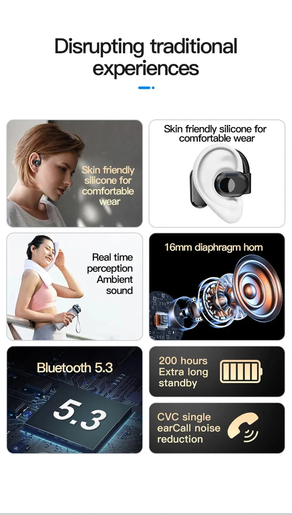 Bone Conduction Headphones Bluetooth Wireless Headphones with Mic Noise Cancelling and Handsfree