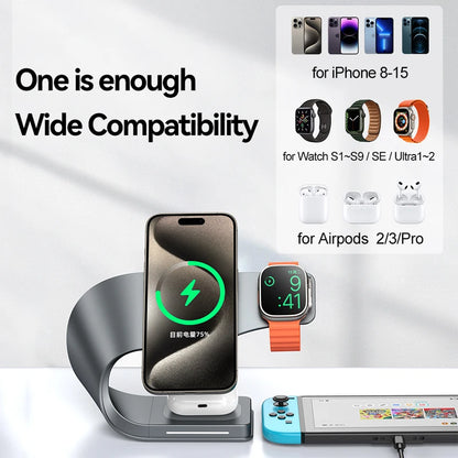Carregador Sem Fio 4 em 1 com Estrutura de Metal – Rápido Magnético para iPhone , Apple Watch e AirPods