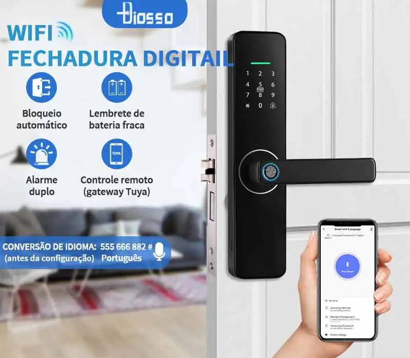 Fechadura Digital WIFI Eletrônica desbloqueio remoto impressão digital