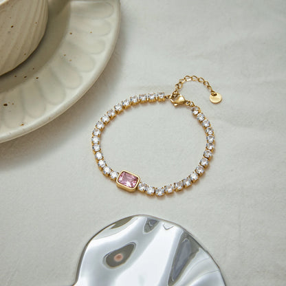 Conjunto Pulseira com Zircônia Rosa