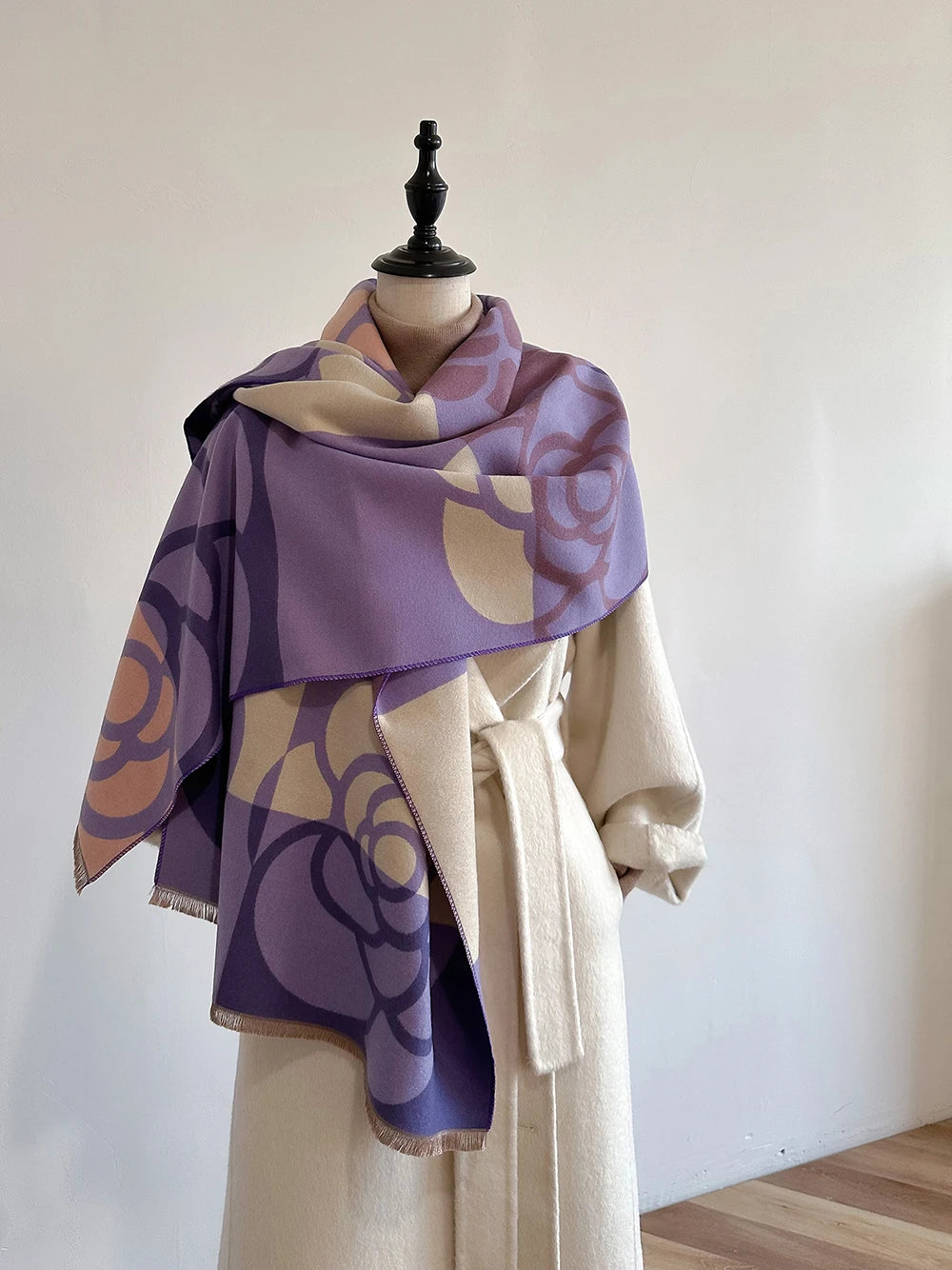 Cachecol Feminino Luxo Floral – Estilo Pashmina Toque de Cashmere 185x65cm