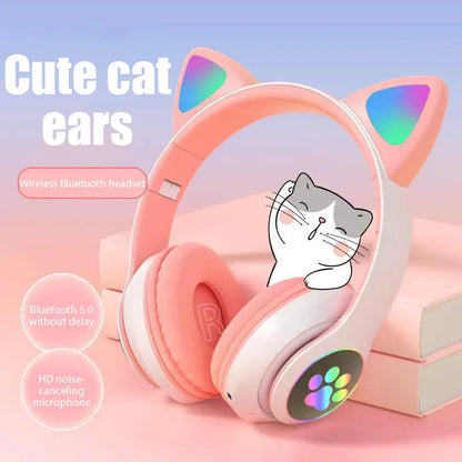 Fone de Ouvido Bluetooth com Orelhas de Gato - Som Estéreo com Luz LED