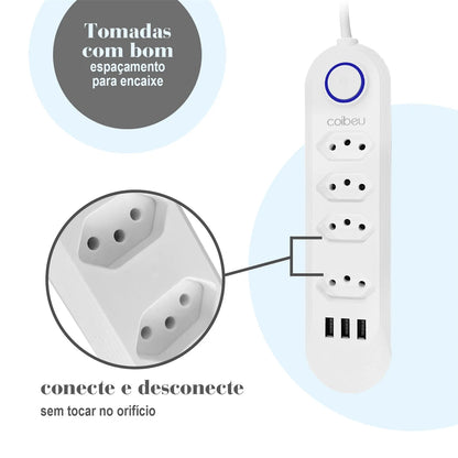 Régua Extensão de Tomadas e Porta USB
