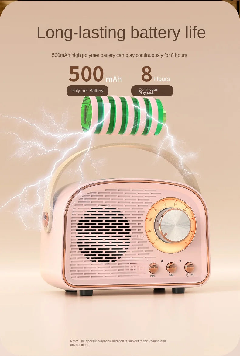 Caixa de Som Bluetooth Portátil - Som Estéreo Retro com Função FM