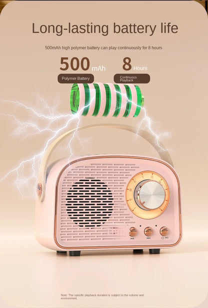 Caixa de Som Bluetooth Portátil - Som Estéreo Retro com Função FM