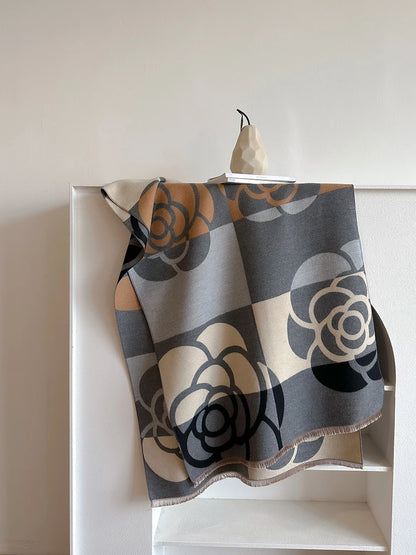 Cachecol Feminino Luxo Floral – Estilo Pashmina Toque de Cashmere 185x65cm