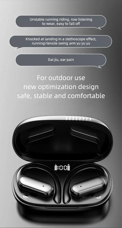 Fones  de Ouvidos Bluetooth 5.3, Esportivos com Gancho e Controles Touch