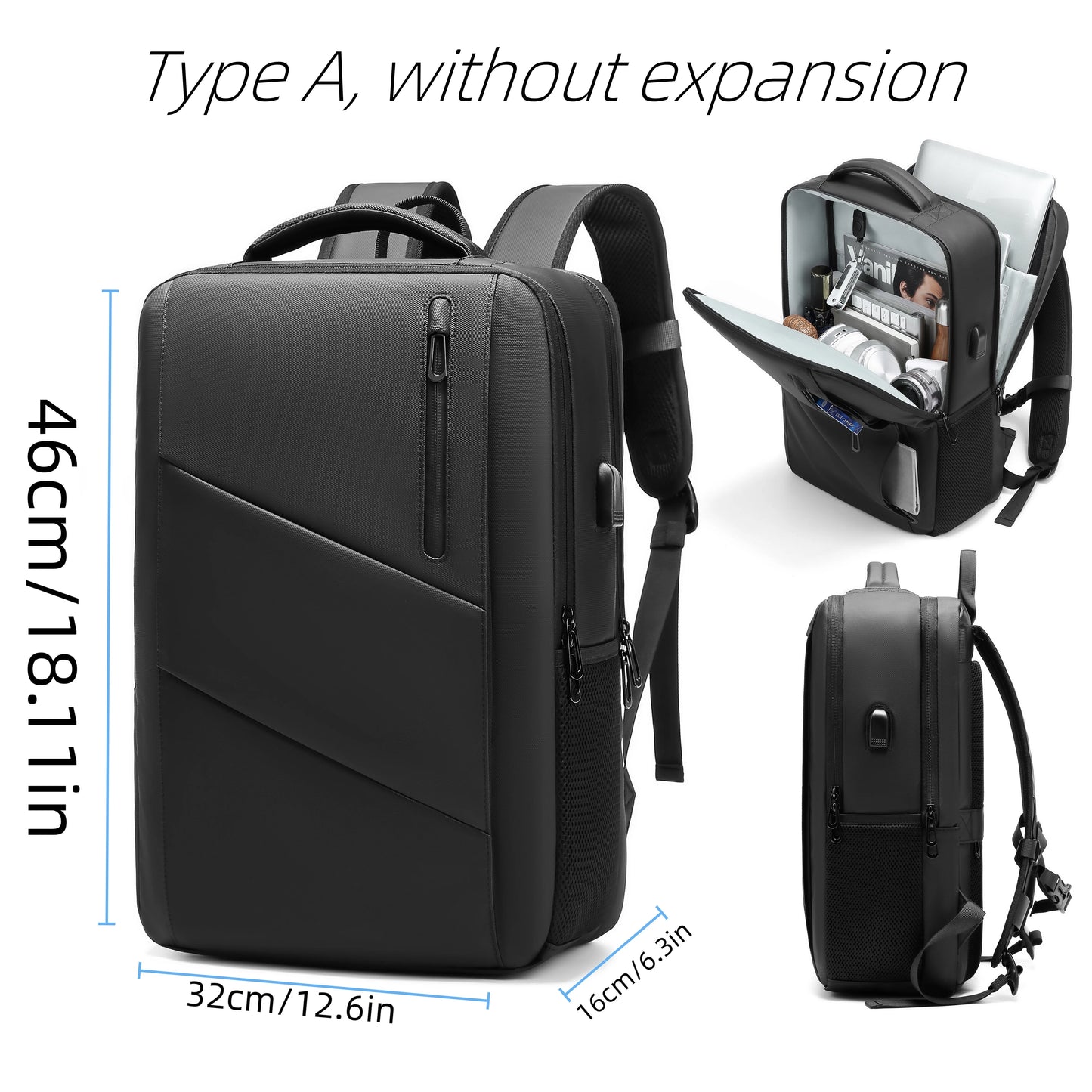 Mochila  – Impermeável, Expansível, com Porta USB e Compartimento para Notebook 15.6”