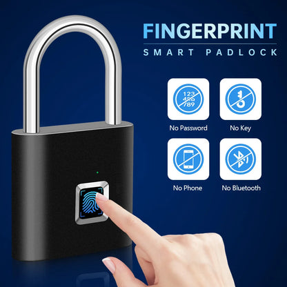 Cadeado Inteligente Biométrico – Desbloqueio por Impressão Digital, USB Recarregável, à Prova d’Água, Portátil e Antirroubo