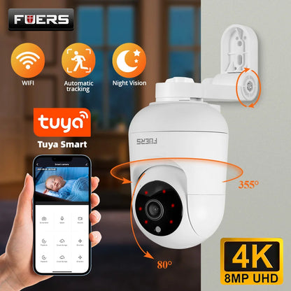 Camera WiFi Inteligente com Suporte Ajustável 4K 8MP  –  Rastreamento AI e Armazenamento de Até 128GB