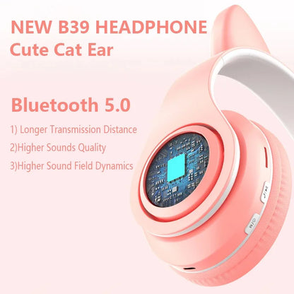 Fone de Ouvido Bluetooth com Orelhas de Gato - Som Estéreo com Luz LED