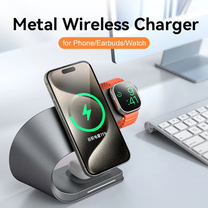 Carregador Sem Fio 4 em 1 com Estrutura de Metal – Rápido Magnético para iPhone , Apple Watch e AirPods