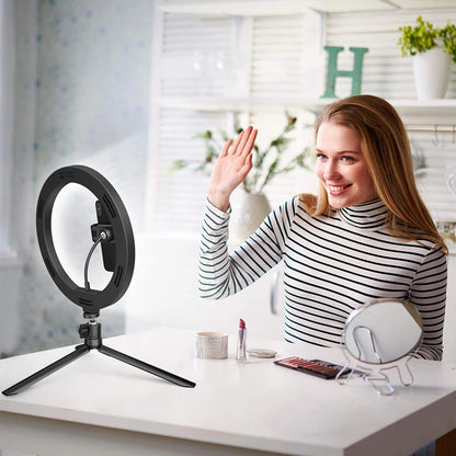 Anel de Luz LED para Selfie – Iluminação Fotográfica com Suporte para Celular e Tripé