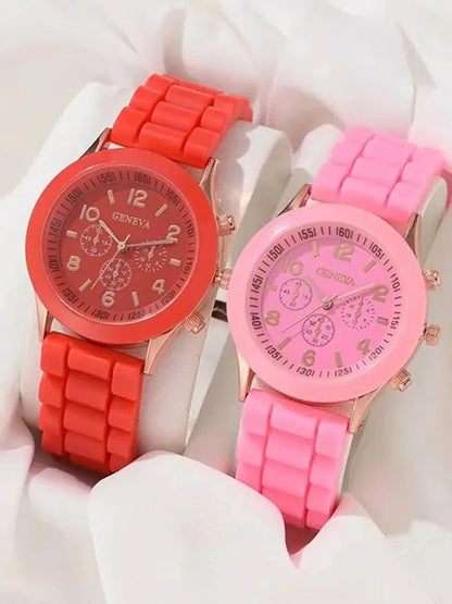 Kit de 2 Relógios Quartz com Pulseira de Silicone