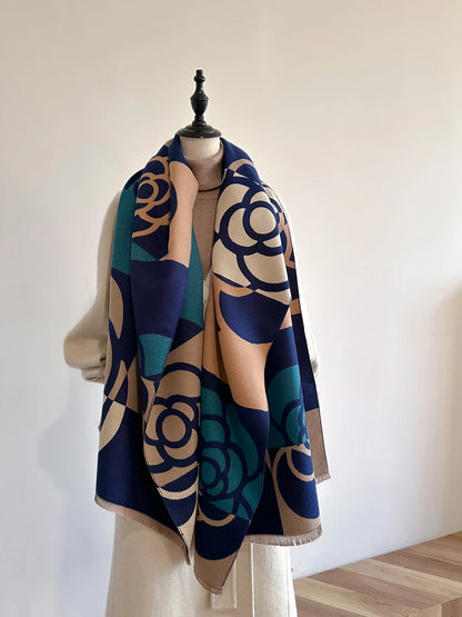 Cachecol Feminino Luxo Floral – Estilo Pashmina Toque de Cashmere 185x65cm