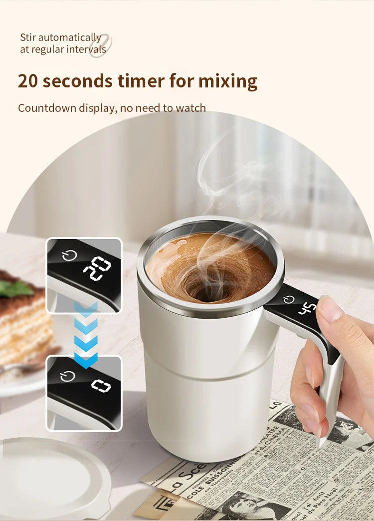 Rechargeable Automatic Blender Cup – Stainless Steel, Magnetic Rotation, Ideal for Coffee and Beverages