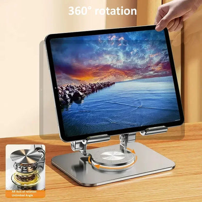 Suporte para Tablet com Rotação 360° – Ajustável, Dobrável e de Alumínio, Compatível com iPad Pro, Air, Mini e Smartphones