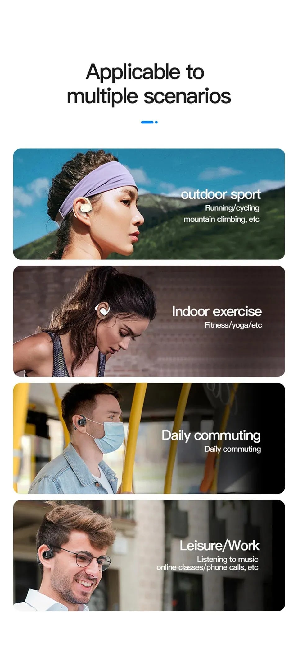 Bone Conduction Headphones Bluetooth Wireless Headphones with Mic Noise Cancelling and Handsfree