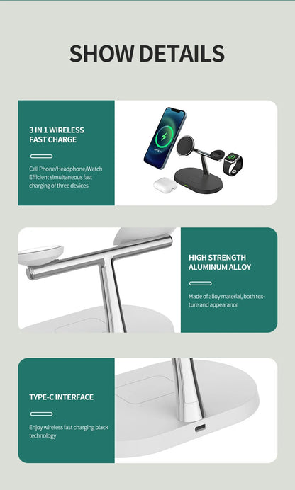 Carregador Sem Fio 3 em 1  Estação de Carregamento para iPhone  Apple Watch e AirPods