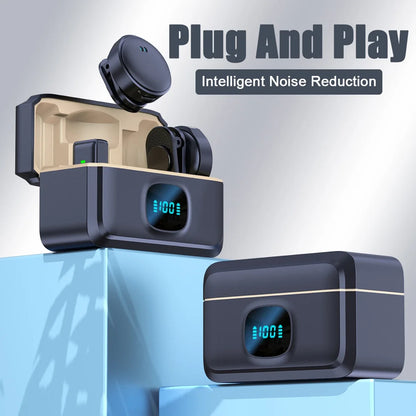 Microfone com Clip Magnético Sem Fio  – Plug and Play com Estojo de Carregamento