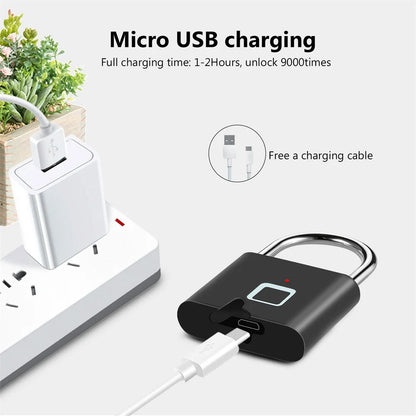 Cadeado Inteligente Biométrico – Desbloqueio por Impressão Digital, USB Recarregável, à Prova d’Água, Portátil e Antirroubo