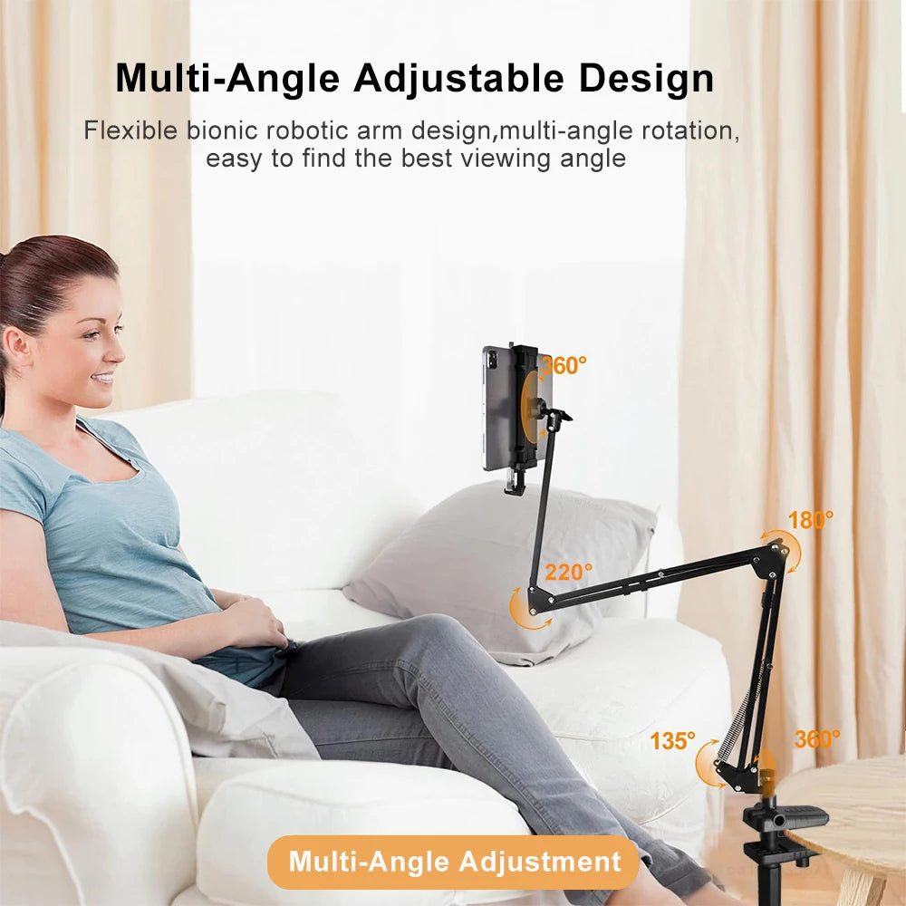 Suporte Giratório para Tablet e Celular – Compatível com Dispositivos de 4'' a 12.9'' | Ajustável com Braço Longo para Cama e Mesa