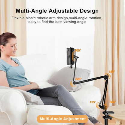 Suporte Giratório para Tablet e Celular – Compatível com Dispositivos de 4'' a 12.9'' | Ajustável com Braço Longo para Cama e Mesa