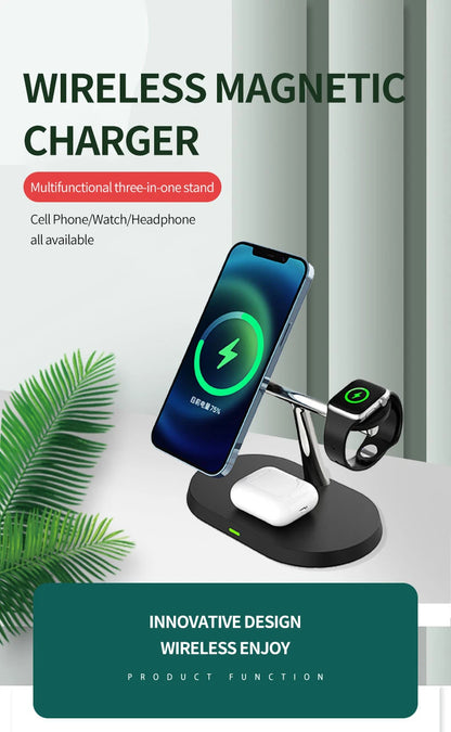 Carregador Sem Fio 3 em 1  Estação de Carregamento para iPhone  Apple Watch e AirPods