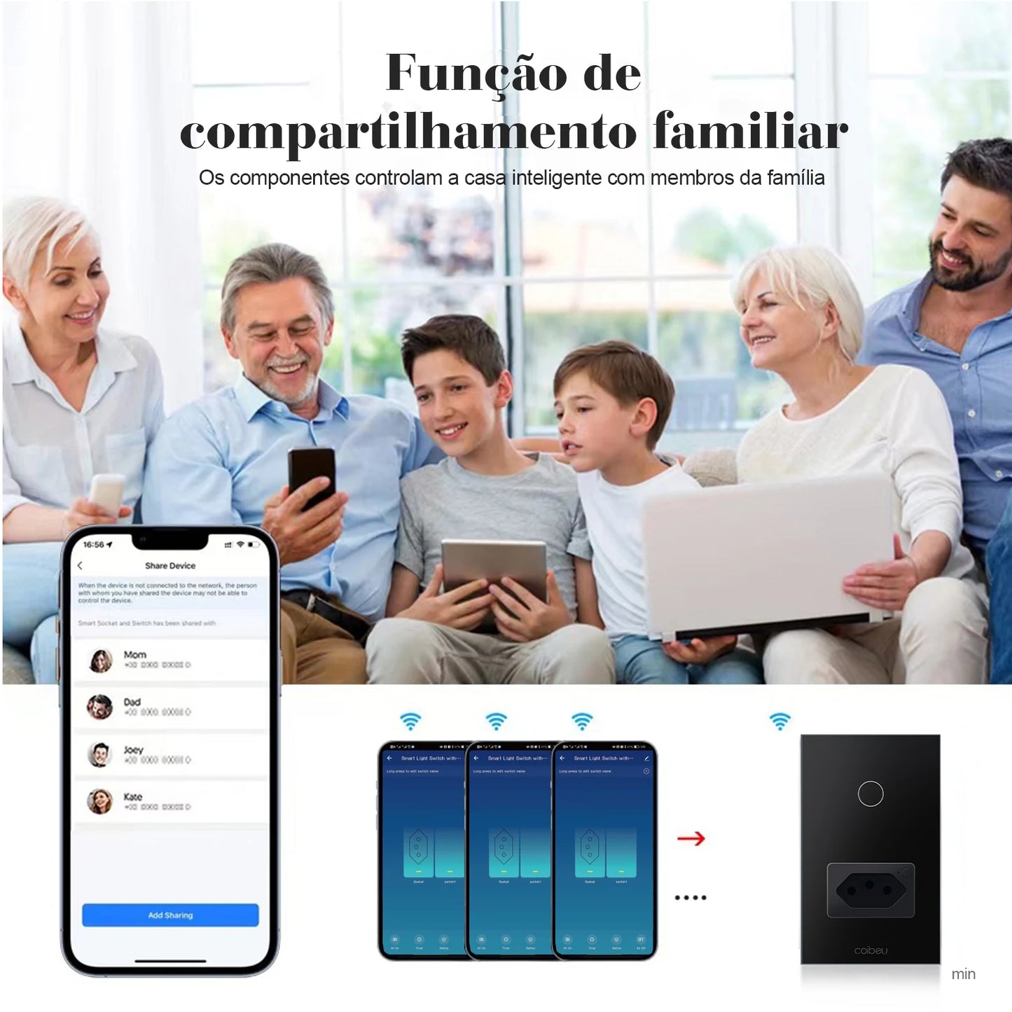 Interruptor Tomada inteligente touch wi fi com Neutro