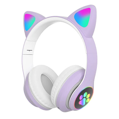 Fone de Ouvido Bluetooth com Orelhas de Gato - Som Estéreo com Luz LED
