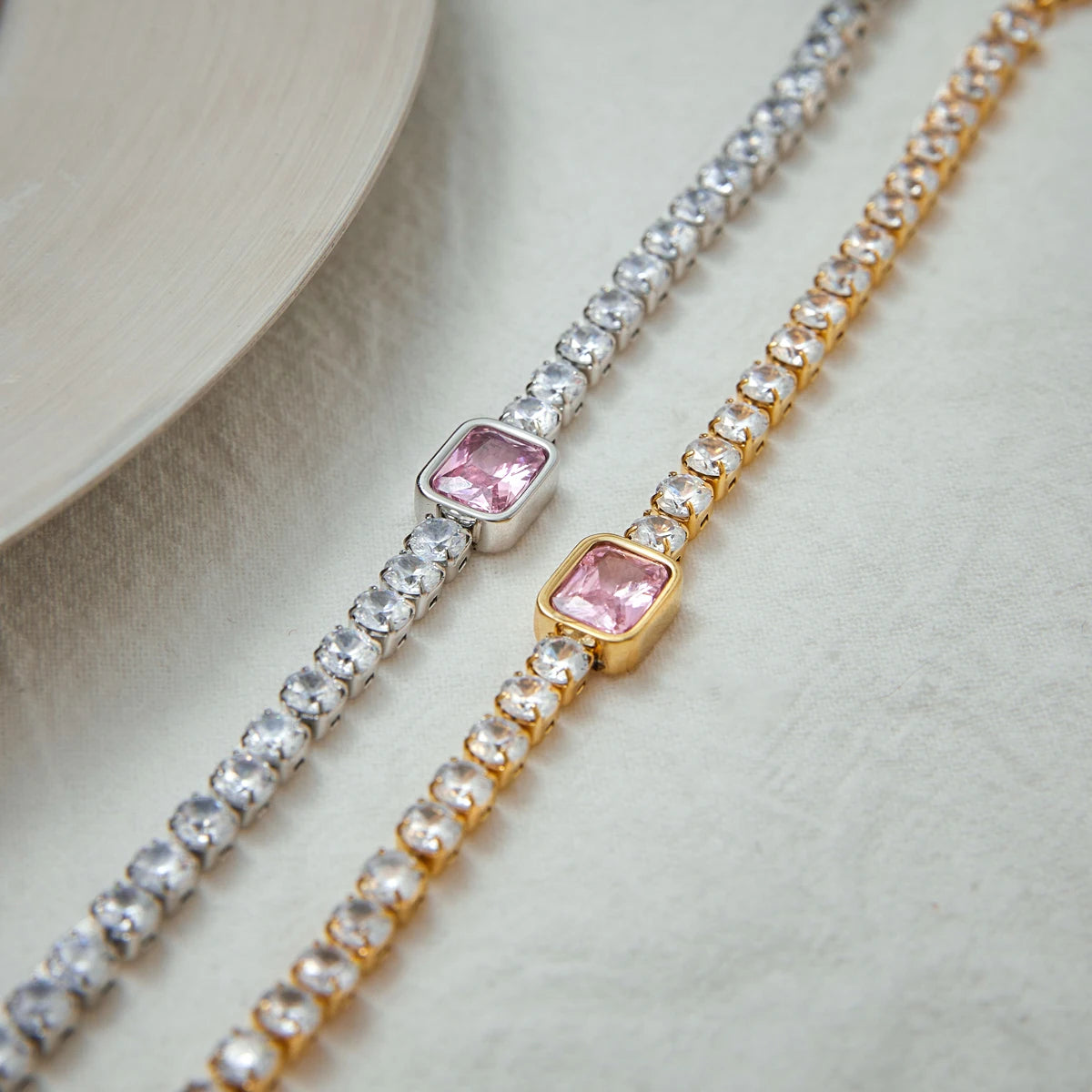 Conjunto Pulseira com Zircônia Rosa