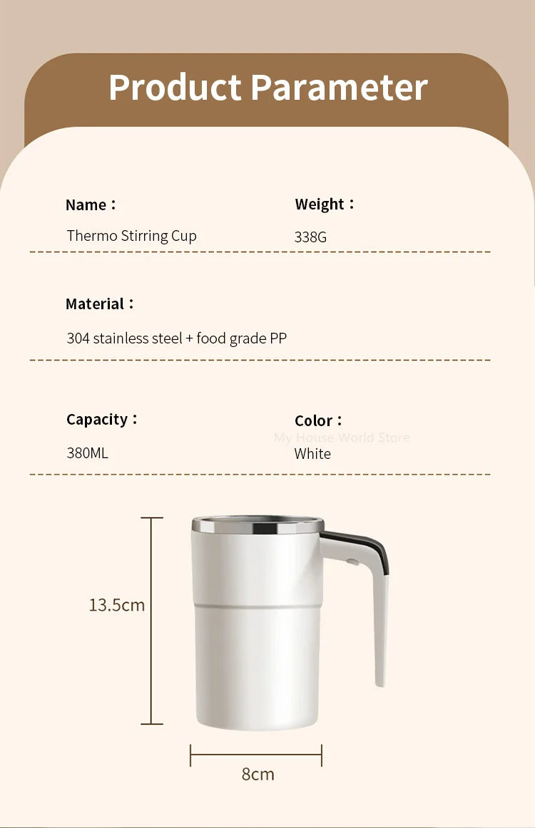 Rechargeable Automatic Blender Cup – Stainless Steel, Magnetic Rotation, Ideal for Coffee and Beverages