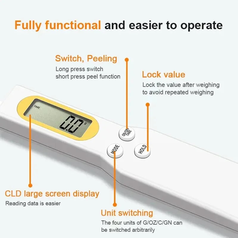 Colher Medidora Digital com Tela LCD — Balança de Cozinha 500g/0,1g